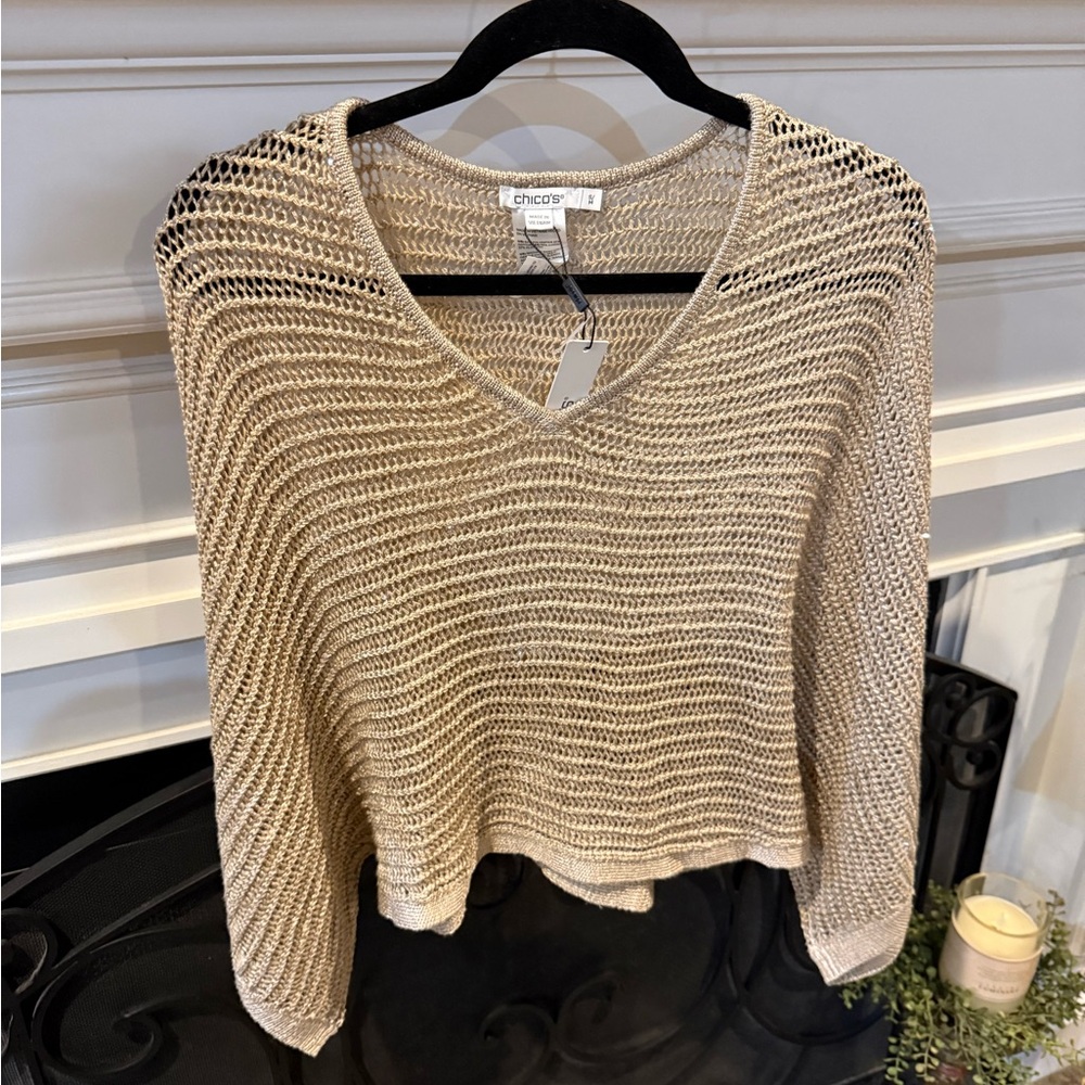 Chico's Cream V-Neck Knit Sweater